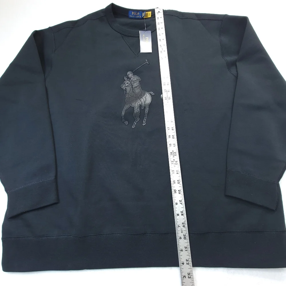 NWT POLO RALPH LAUREN Men's 3XB Leather Big Pony Logo Fleece Crew Neck Sweater